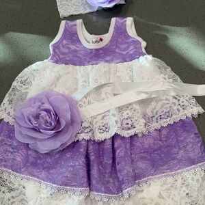 Purple and White Lace Dress with Floral Accent